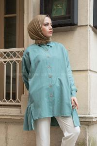 Modalamelif  Önü Düğmeli Oxford Gömlek Mint