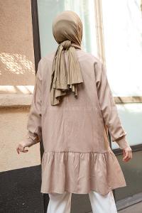 Modalamelif  Önü Düğmeli Oxford Gömlek Vizonrengi