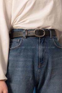 Modalamelif Oval Elips Tokalı Gümüş Kemer Siyah