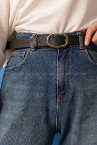 Modalamelif Oval Elips Tokalı Gümüş Kemer Siyah