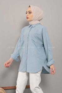 Modalamelif Asimetrik Cepli Yıkamalı Gömlek Açık Mavi