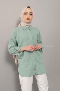 Modalamelif Asimetrik Cepli Yıkamalı Gömlek Çağla Yeşili