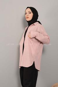 Modalamelif Asimetrik Cepli Yıkamalı Gömlek Pudra