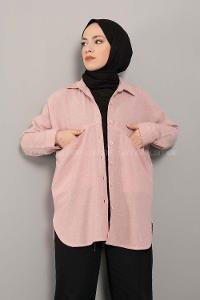 Modalamelif Asimetrik Cepli Yıkamalı Gömlek Pudra