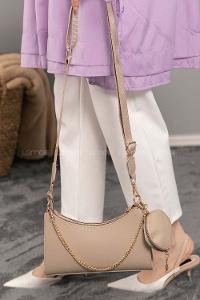 Modalamelif Baget Cüzdan Aksesuarlı  Çanta Vizonrengi