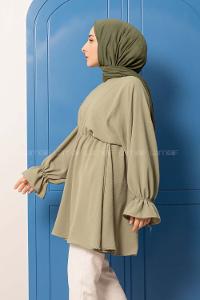 Modalamelif Balon Kol Ayrobin Tunik  Çağla Yeşili