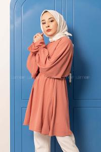 Modalamelif Balon Kol Ayrobin Tunik Pudra