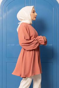 Modalamelif Balon Kol Ayrobin Tunik Pudra