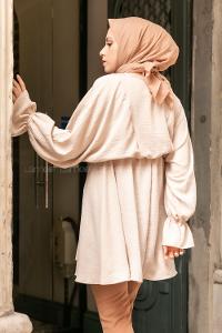 Modalamelif Balon Kol Ayrobin Tunik Vizonrengi