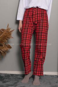 Modalamelif Bel Ve Paça Lastikli Kareli Eşofman Altı Kırmızı