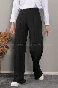 Modalamelif Bol Paça Çımalı Pantolon Siyah