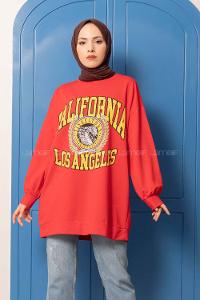 Modalamelif California Los Angeles Baskılı Tunik Kırmızı