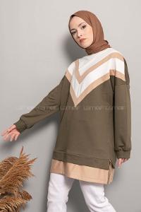 Modalamelif Etek Ucu Garnili Swatshirt Haki