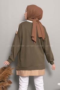 Modalamelif Etek Ucu Garnili Swatshirt Haki