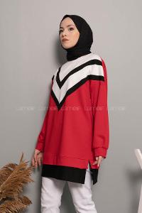 Modalamelif Etek Ucu Garnili Swatshirt Kırmızı