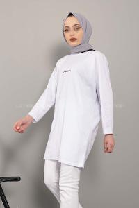 Modalamelif Feelings Yazı Baskılı Tunik Beyaz