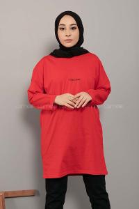 Modalamelif Feelings Yazı Baskılı Tunik Kırmızı