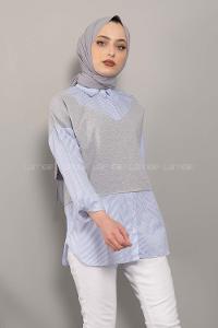 Modalamelif Garnili Çizgili Gömlek Açık Mavi