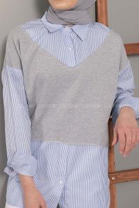 Modalamelif Garnili Çizgili Gömlek Açık Mavi