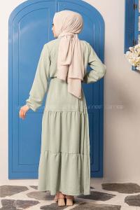 Modalamelif Hasır Kemerli Fırfırlı Elbise Çağla Yeşili