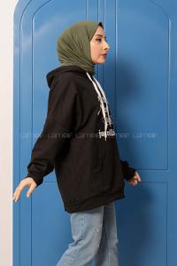 Modalamelif Kapşonlu Kinder Baskılı Sweatshirt Siyah