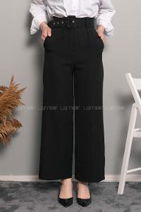 Modalamelif Kemerli Bol Paç Pantolon Siyah