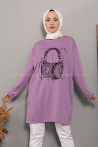 Modalamelif Müzikal Baskı Sweatshirt Lila