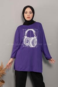 Modalamelif Müzikal Baskı Sweatshirt Mor