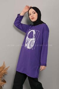 Modalamelif Müzikal Baskı Sweatshirt Mor