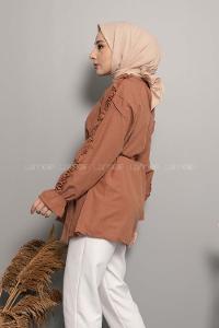 Modalamelif Omuz Fırfırlı Kuşaklı Tunik Acık Kahve