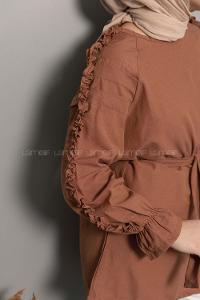 Modalamelif Omuz Fırfırlı Kuşaklı Tunik Acık Kahve