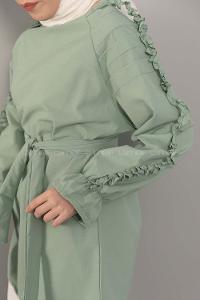 Modalamelif Omuz Fırfırlı Kuşaklı Tunik Çağla Yeşili