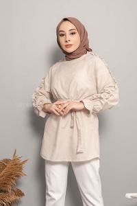 Modalamelif Omuz Fırfırlı Kuşaklı Tunik Taş