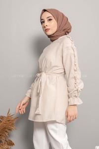 Modalamelif Omuz Fırfırlı Kuşaklı Tunik Taş