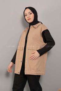 Lamelif Önü Çıtçıt Düğmeli Yelek Sütlü Kahve