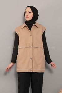 Lamelif Önü Çıtçıt Düğmeli Yelek Sütlü Kahve