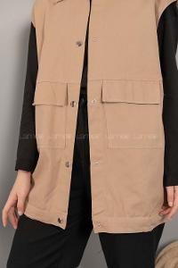 Lamelif Önü Çıtçıt Düğmeli Yelek Sütlü Kahve