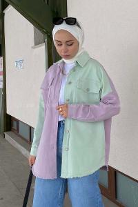 Modalamelif Renk Geçişli Gabardin Gömlek Ceket Lila Mint