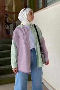 Modalamelif Renk Geçişli Gabardin Gömlek Ceket Lila Mint
