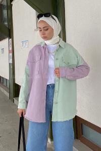 Modalamelif Renk Geçişli Gabardin Gömlek Ceket Lila Mint