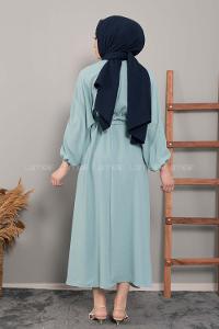 Modalamelif Yarasa Kol Prenses Elbise Mint Yeşili