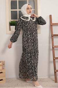 Modalamelif Bebe Yaka Fırfırlı Elbise Siyah