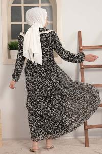 Modalamelif Bebe Yaka Fırfırlı Elbise Siyah