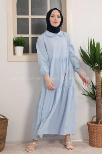 Modalamelif Bebe Yaka Kol Lastikli Elbise Açık Mavi