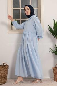 Modalamelif Bebe Yaka Kol Lastikli Elbise Açık Mavi