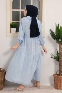 Modalamelif Bebe Yaka Kol Lastikli Elbise Açık Mavi