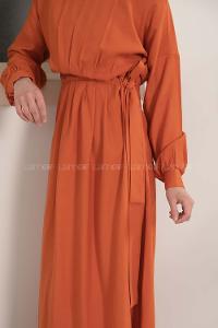 Modalamelif Beli Tunelli Yan Bağlamalı Elbise Kiremit