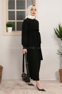 Modalamelif Beli Tunelli Yan Bağlamalı Elbise Siyah