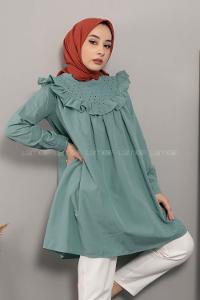 Modalamelif Dantelli Fırfırlı Tunik Çağla Yeşili