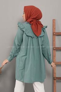 Modalamelif Dantelli Fırfırlı Tunik Çağla Yeşili